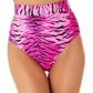 California Waves Junior's Topaz Tiger Banded High Waist Bikini Bottoms Swimsuit Pink
