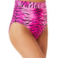 California Waves Junior's Topaz Tiger Banded High Waist Bikini Bottoms Swimsuit Pink