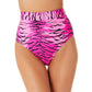California Waves Junior's Topaz Tiger Banded High Waist Bikini Bottoms Swimsuit Pink