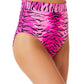 California Waves Junior's Topaz Tiger Banded High Waist Bikini Bottoms Swimsuit Pink