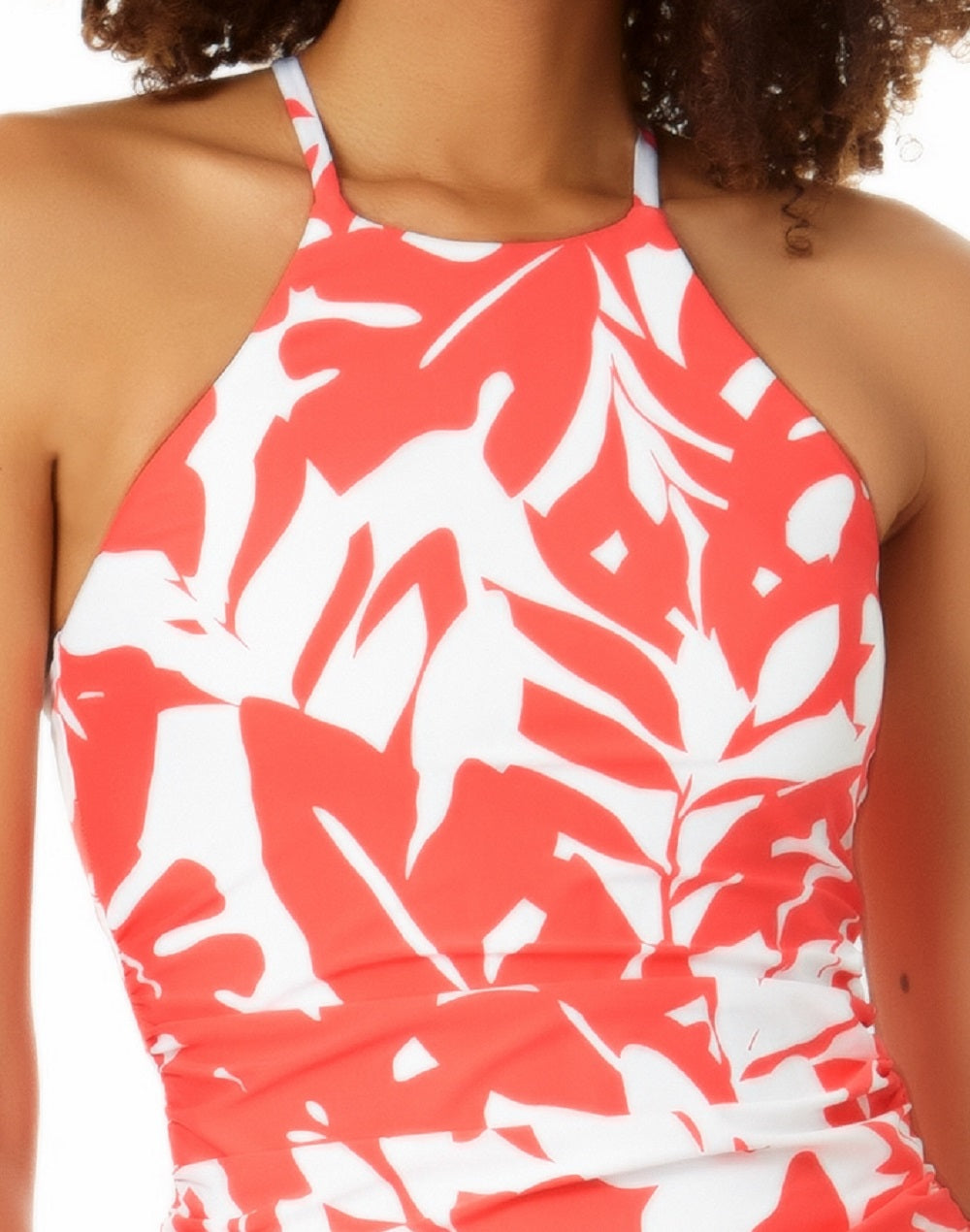 Anne Cole Women's Coastal Palm Printed High Neck Tankini Top Swimsuit Orange