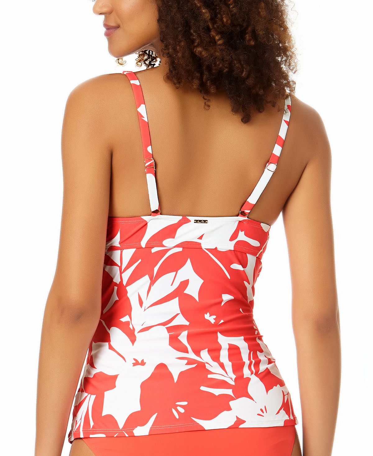 Anne Cole Women's Coastal Palm Printed Twist Underwire Tankini Top Swimsuit Orange
