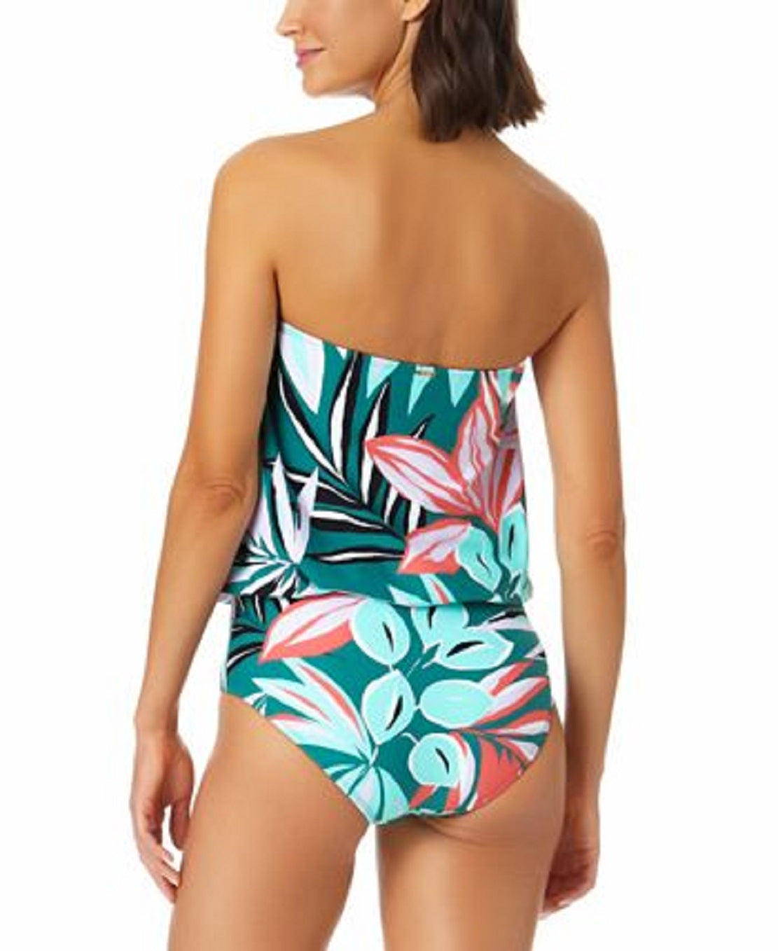 Anne Cole Women's Zesty Tropical Blouson One Piece Keyhole Swimsuit Green