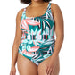 Anne Cole Women's Zesty Tropical Belted Scoop Neck One Piece Swimsuit Multi Size 16W