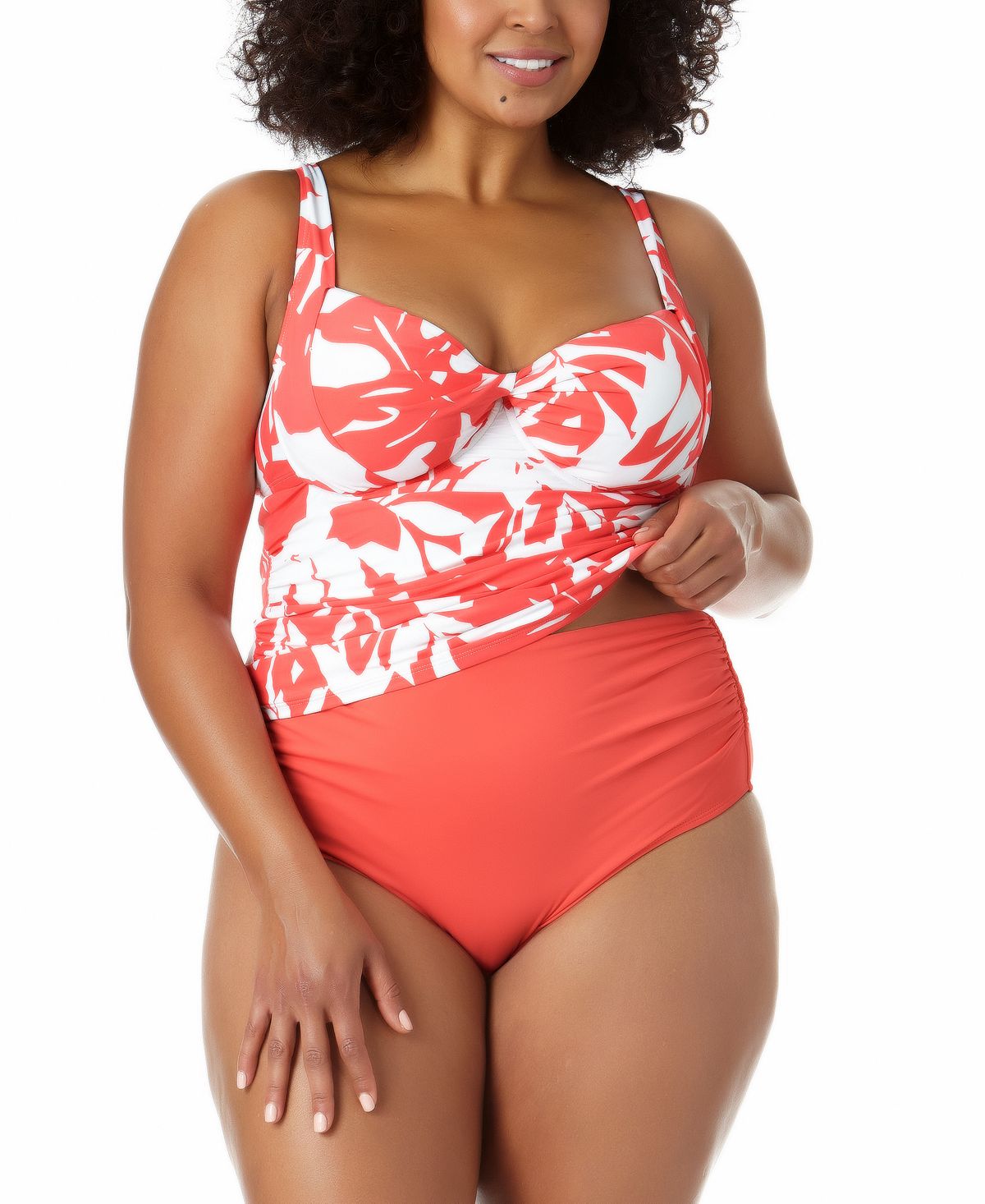 Anne Cole Women's Coastal Palm Printed Twist Underwire Tankini Top Swimsuit Orange