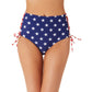 California Waves Junior's Classic Stars And Stripes Side Lace Up High Waist Bottoms Swimsuit Blue