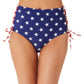 California Waves Junior's Classic Stars And Stripes Side Lace Up High Waist Bottoms Swimsuit Blue