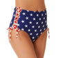 California Waves Junior's Classic Stars And Stripes Side Lace Up High Waist Bottoms Swimsuit Blue
