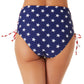 California Waves Junior's Classic Stars And Stripes Side Lace Up High Waist Bottoms Swimsuit Blue