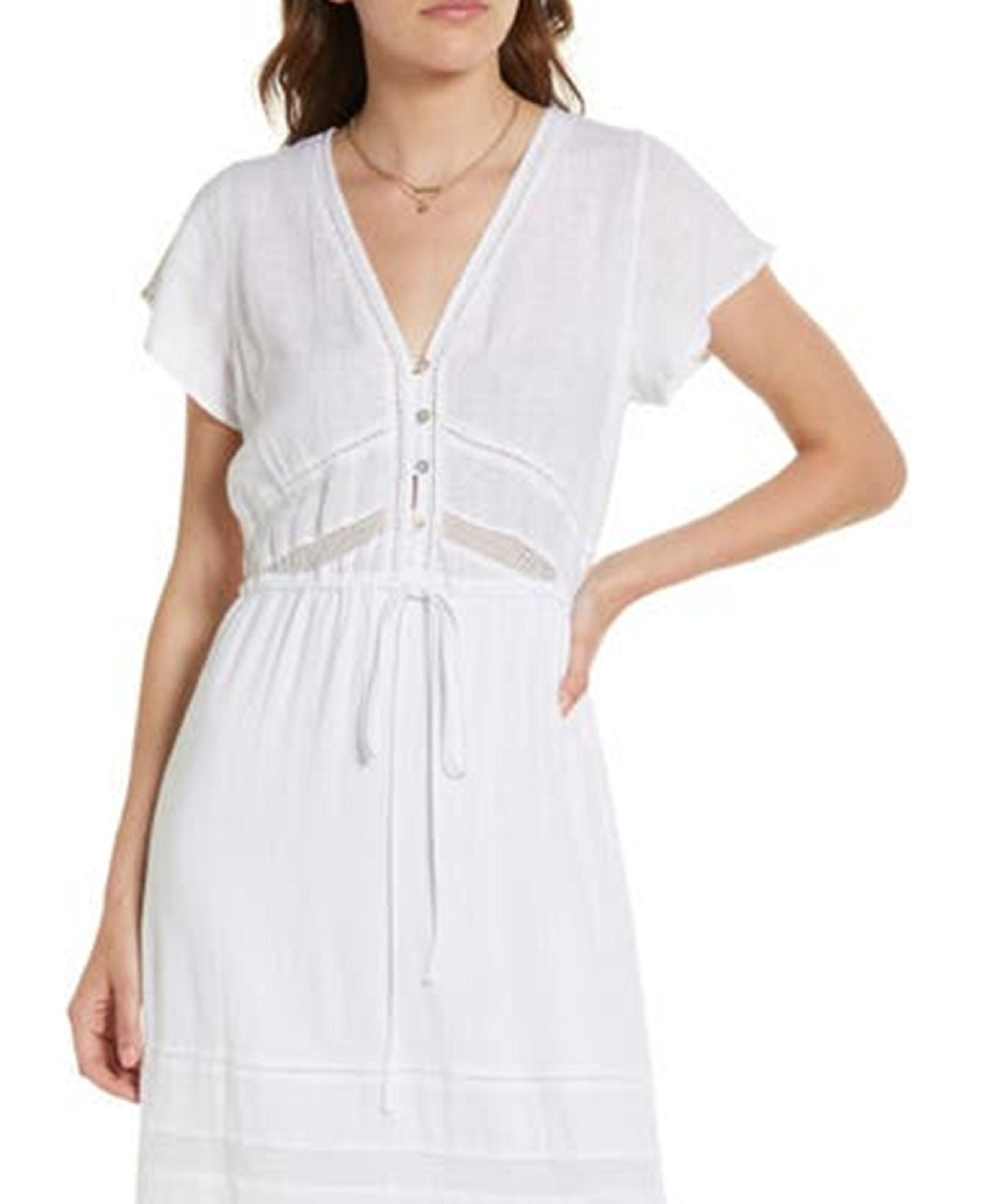 Rails Women's Kiki Tie Front Linen Blend Dress White Size Large