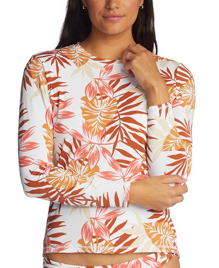 Roxy Women's Sea Skippin' Long Sleeve Rashguard Swimwear Brown Size X-Small