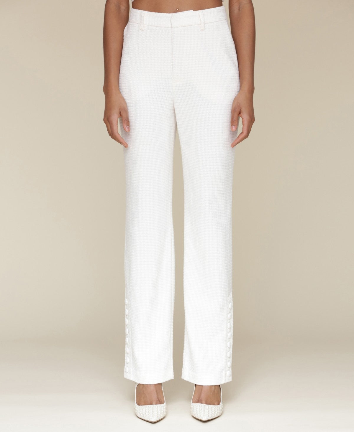 Avec Les Filles Womens Side Button Full Length Trousers Off White