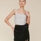 Avec Les Filles Womens Tweed Corset Sleeveless Top Black White