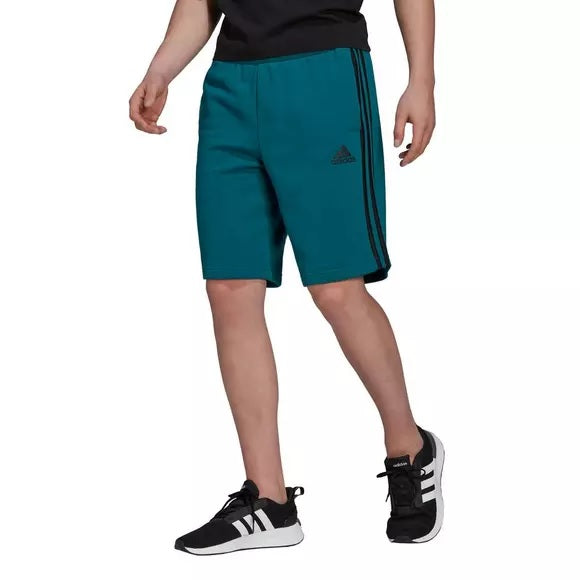 adidas Men's 3 Stripes 10 Fleece Shorts Green Size XXL
