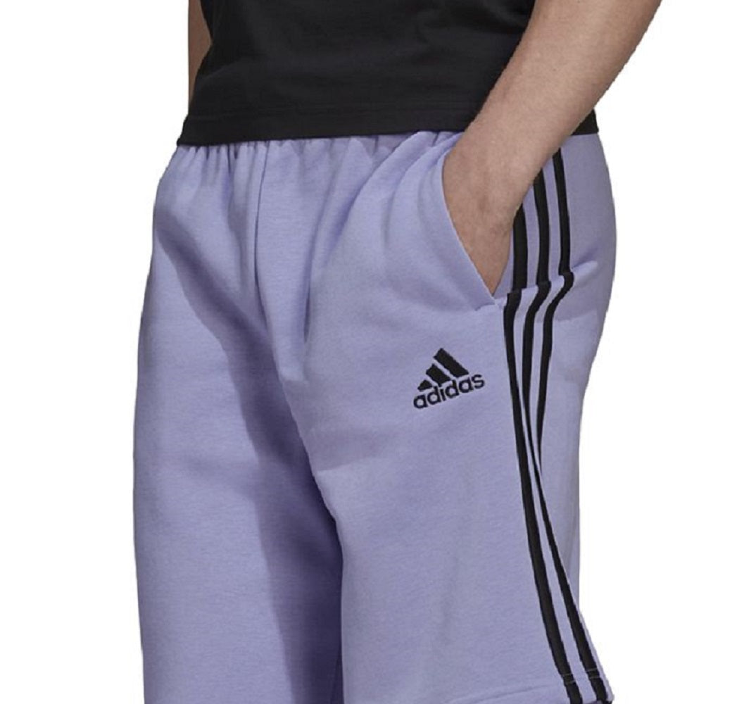 adidas Men's 3 Stripes 10 Fleece Shorts Purple Size Small