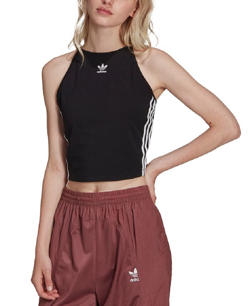 adidas Women's Halter Neck Crop Tank Top Black Size Large