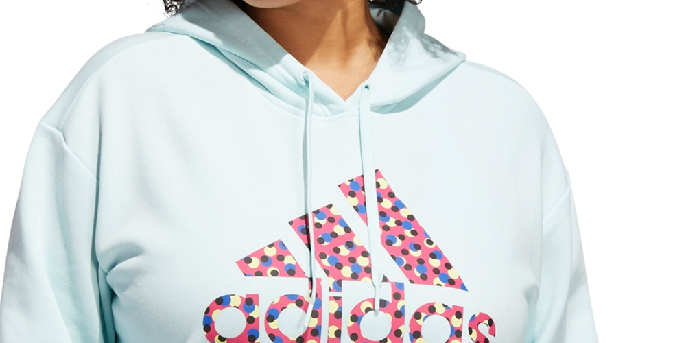 adidas Women's Dot Print Logo Hooded Sweatshirt Blue Size 3X