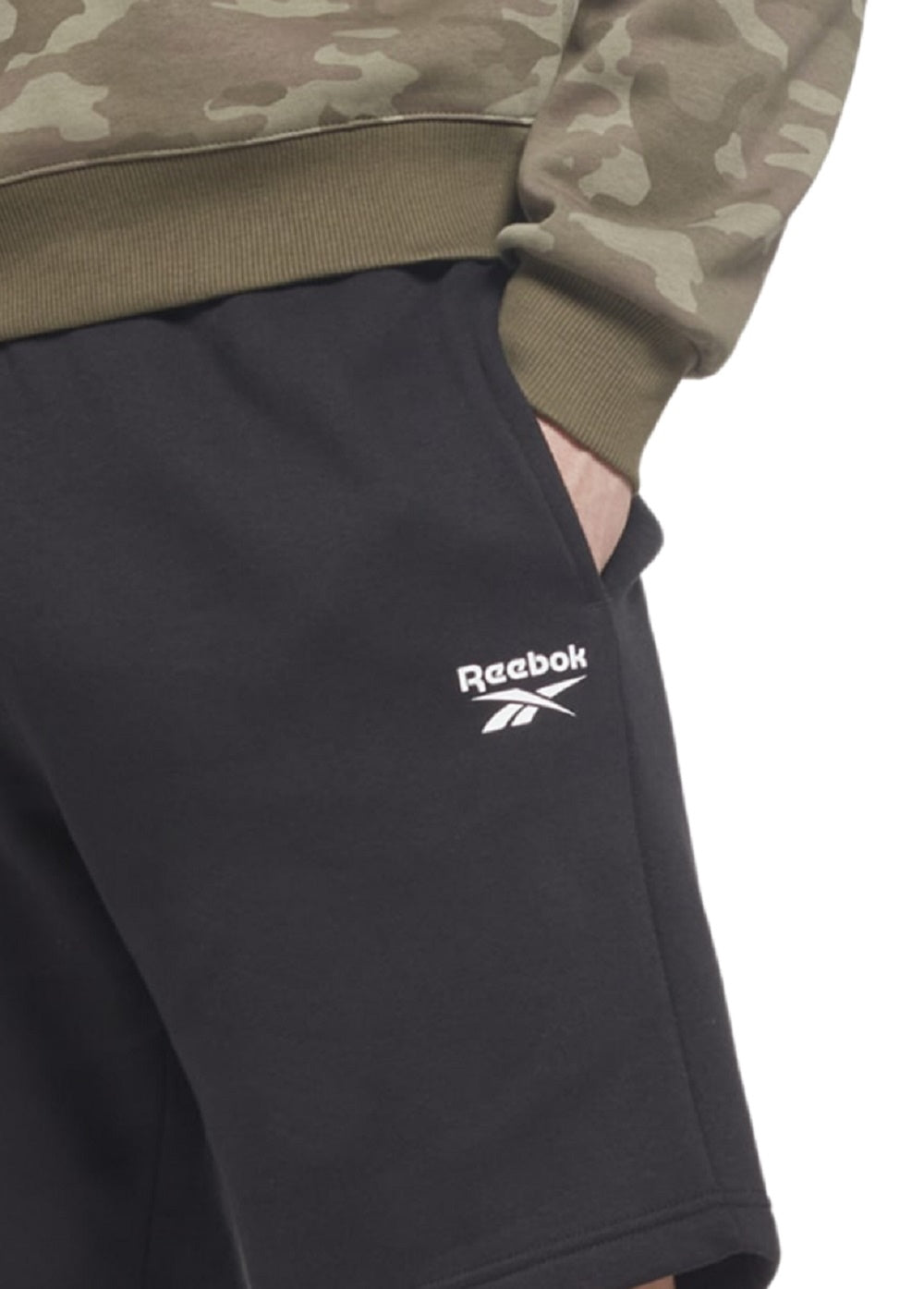Reebok Men's Identity Slim Fit Logo Print Fleece Shorts Black Size Small