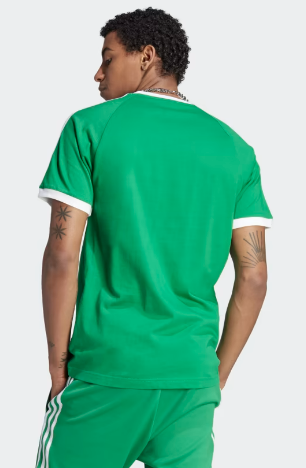 adidas Men's 3 Stripes Cotton T-Shirt Green Size Small
