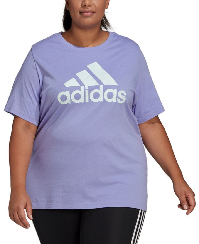 adidas Women's Floral Logo Graphic T-Shirt Purple Size 1X