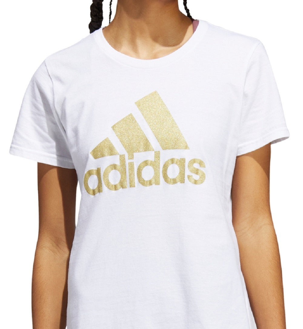 adidas Women's Metallic Cotton Logo T-Shirt White Size Medium