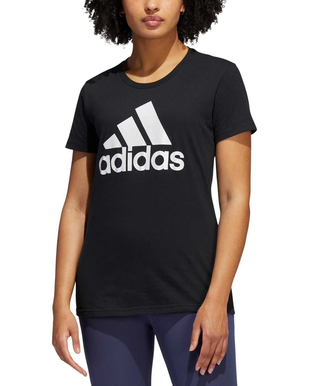 adidas महिलाओं के लिए मेटैलिक कॉटन लोगो टी-शर्ट काला बड़ा साइज़