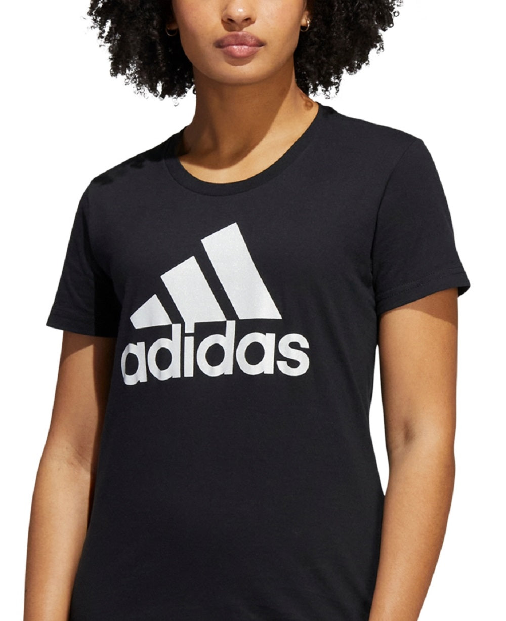 adidas महिलाओं के लिए मेटैलिक कॉटन लोगो टी-शर्ट काला बड़ा साइज़