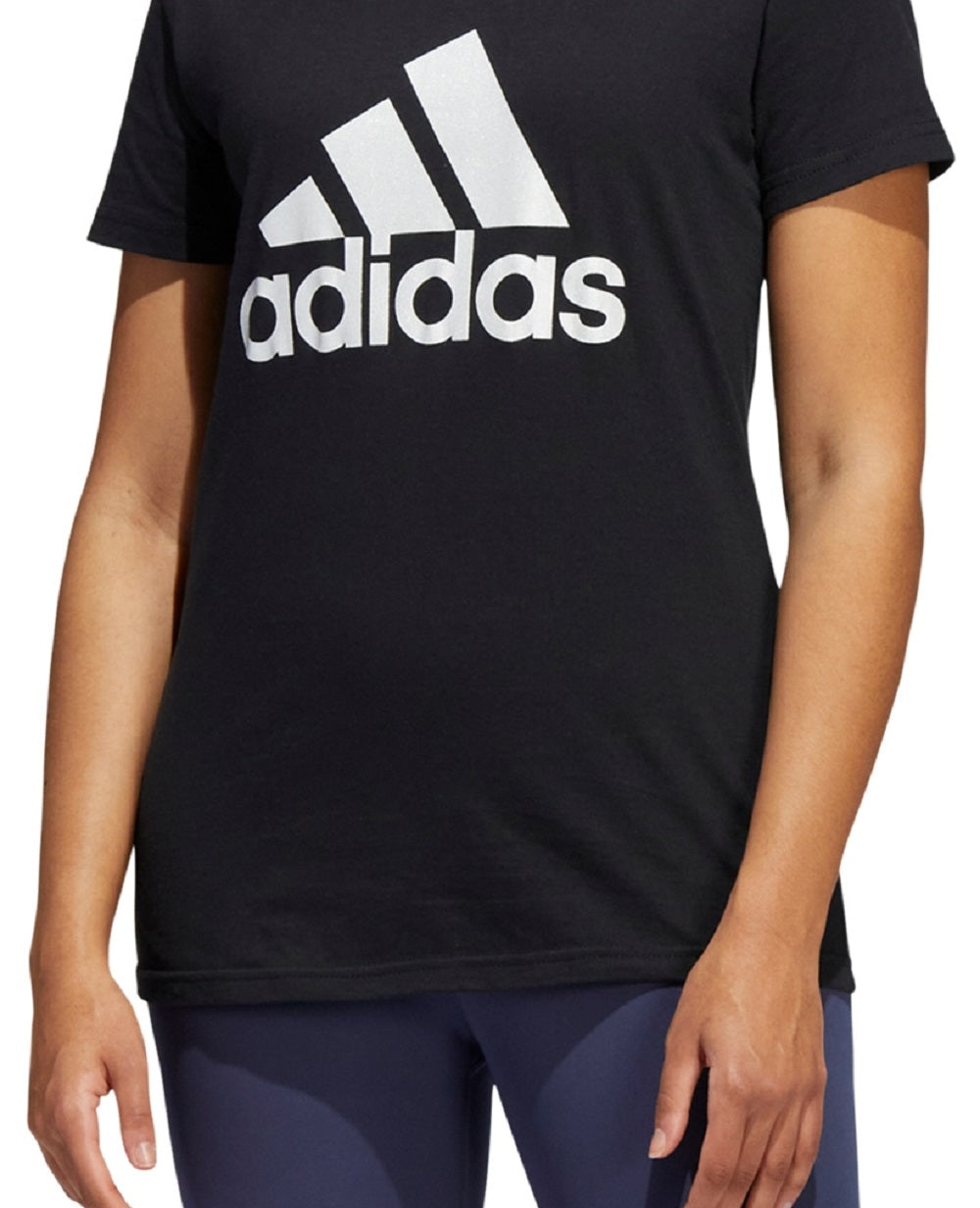 adidas महिलाओं के लिए मेटैलिक कॉटन लोगो टी-शर्ट काला बड़ा साइज़