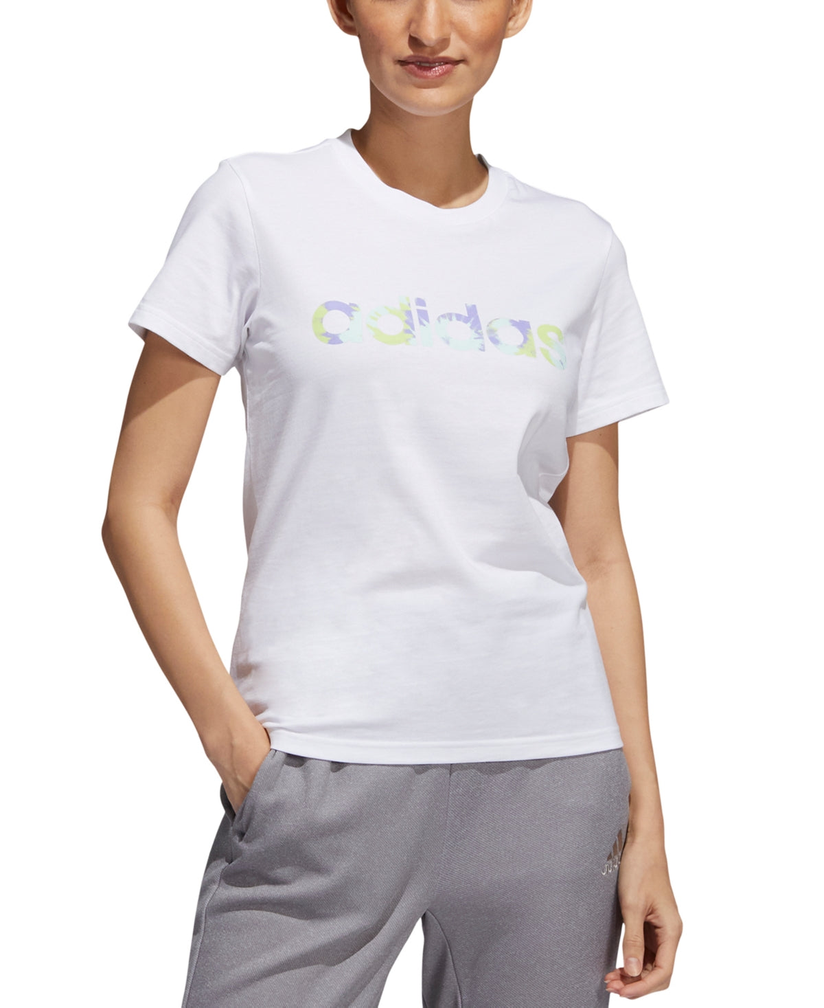 adidas Women's Cotton Tie Dye Logo T-Shirt White Size Large