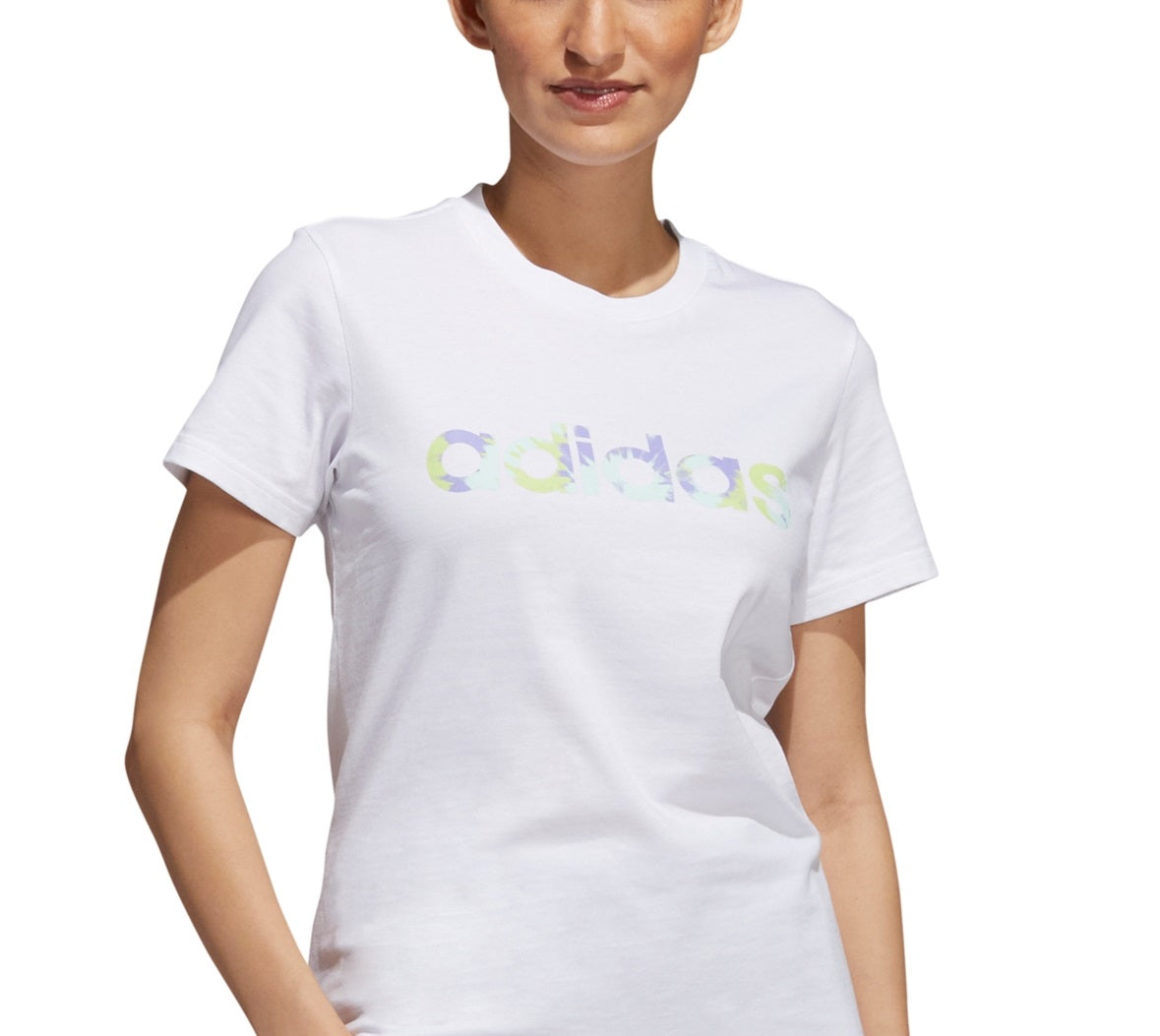 adidas Women's Cotton Tie Dye Logo T-Shirt White Size Large