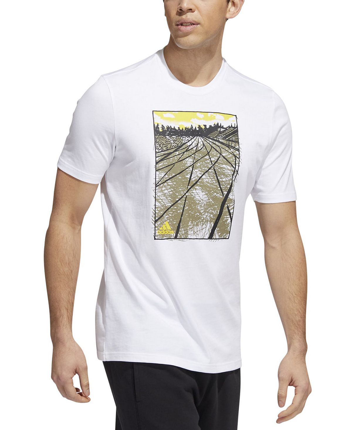 adidas Men's Sketch Track Graphic T-Shirt White Size Large