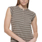 Calvin Klein Women's Striped Cap Sleeve Henley Green Size Large