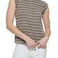 Calvin Klein Women's Striped Cap Sleeve Henley Green Size Large