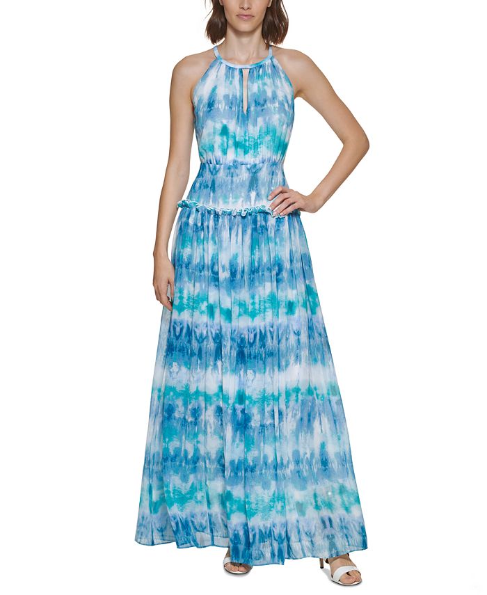 Calvin Klein Women's Tie Dye Printed Gown Blue Size 8