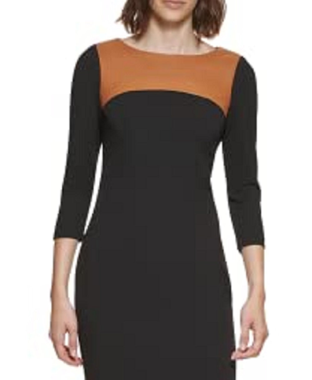 Calvin Klein Women's Faux Leather Yoke Sheath Dress Black Size 16
