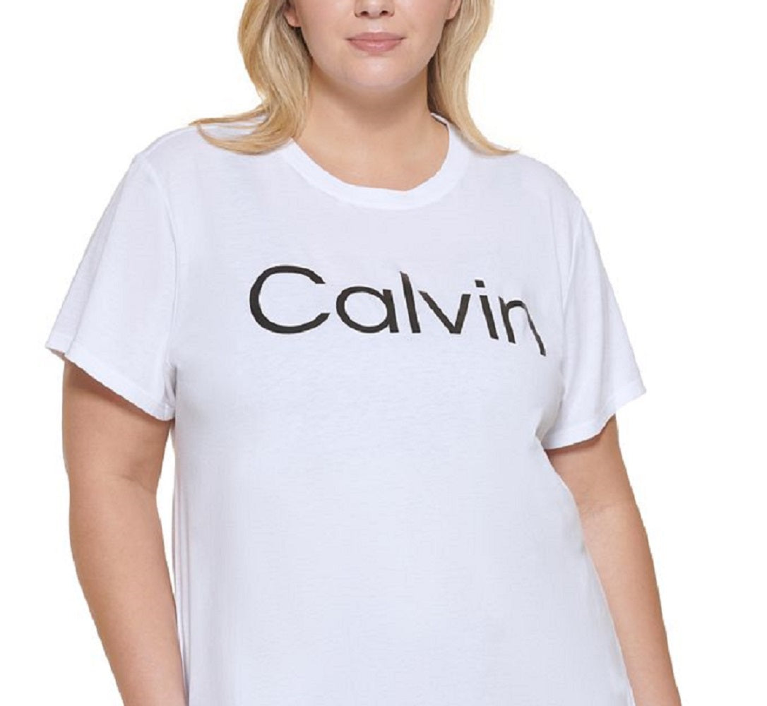 Calvin Klein Women's Logo Graphic T Shirt White Size 1X
