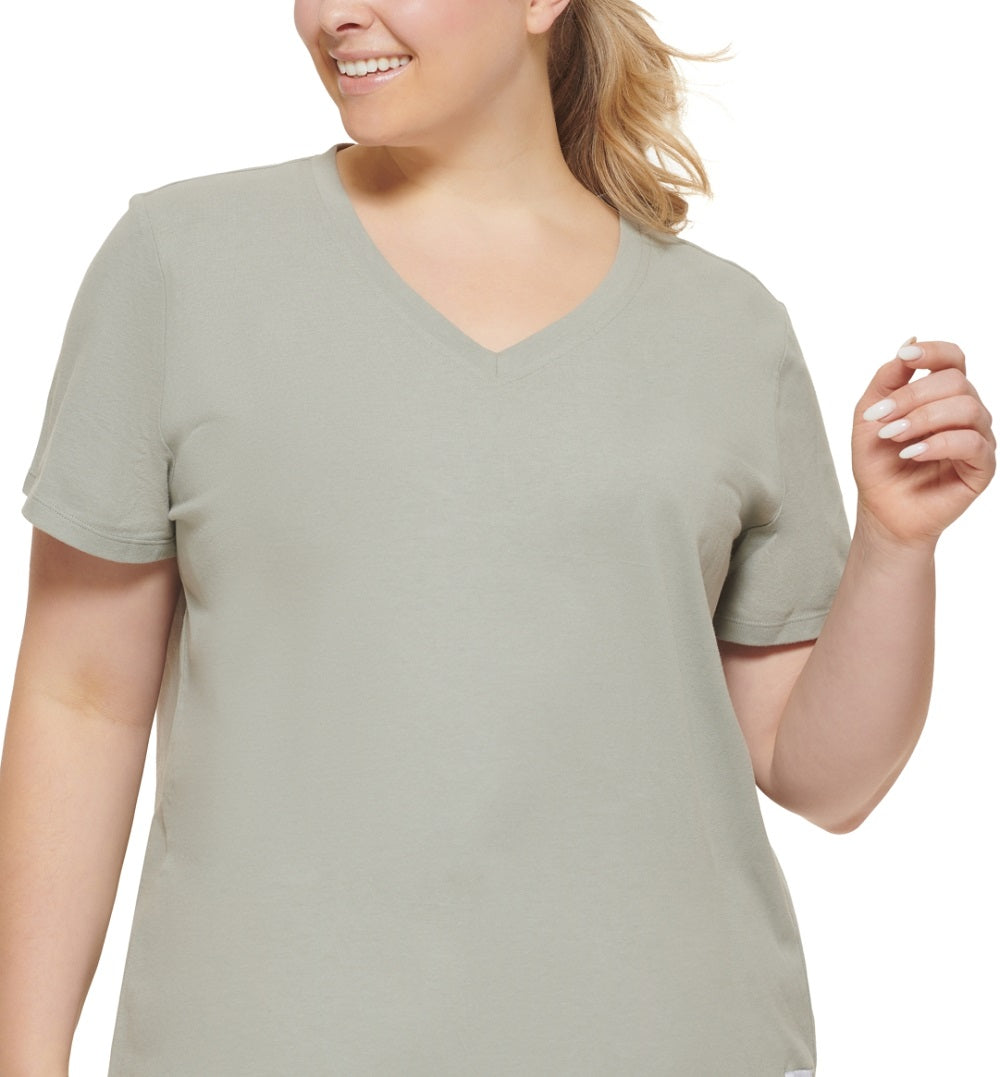 Calvin Klein Women's Logo Patch V Neck T-Shirt Green