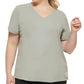 Calvin Klein Women's Logo Patch V Neck T-Shirt Green