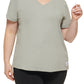 Calvin Klein Women's Logo Patch V Neck T-Shirt Green