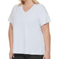 Calvin Klein Women's Logo Patch V Neck T-Shirt Blue Size 1X