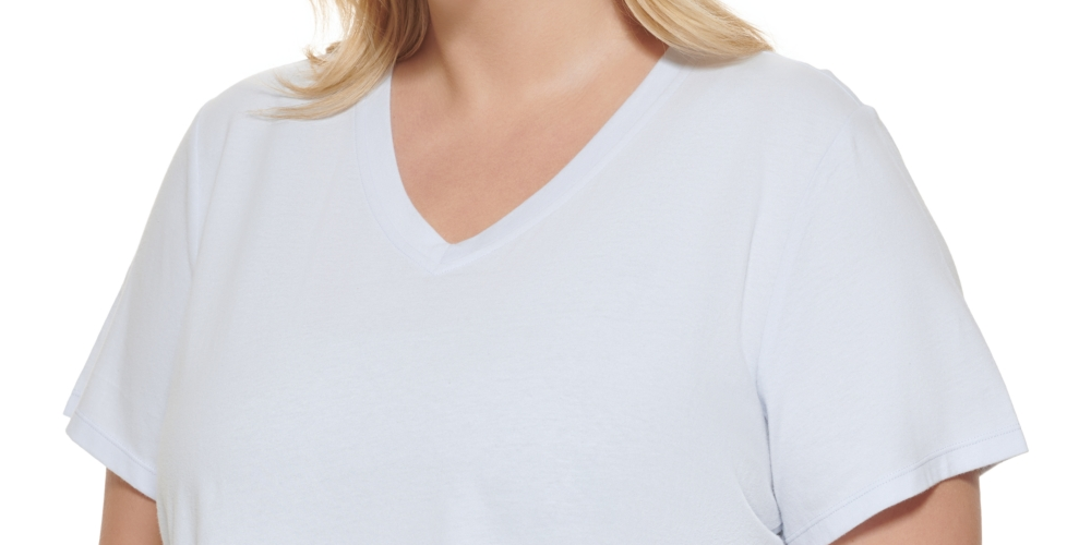 Calvin Klein Women's Logo Patch V Neck T-Shirt Blue Size 1X