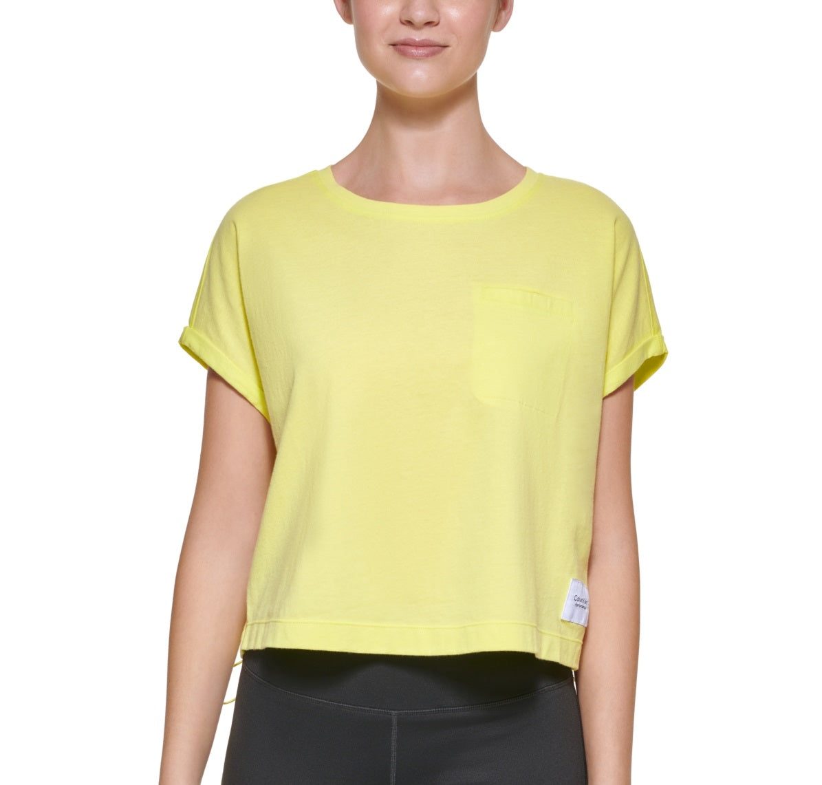 Calvin Klein Women's Bungee Hem Pocket Cotton T Shirt Yellow Size Large
