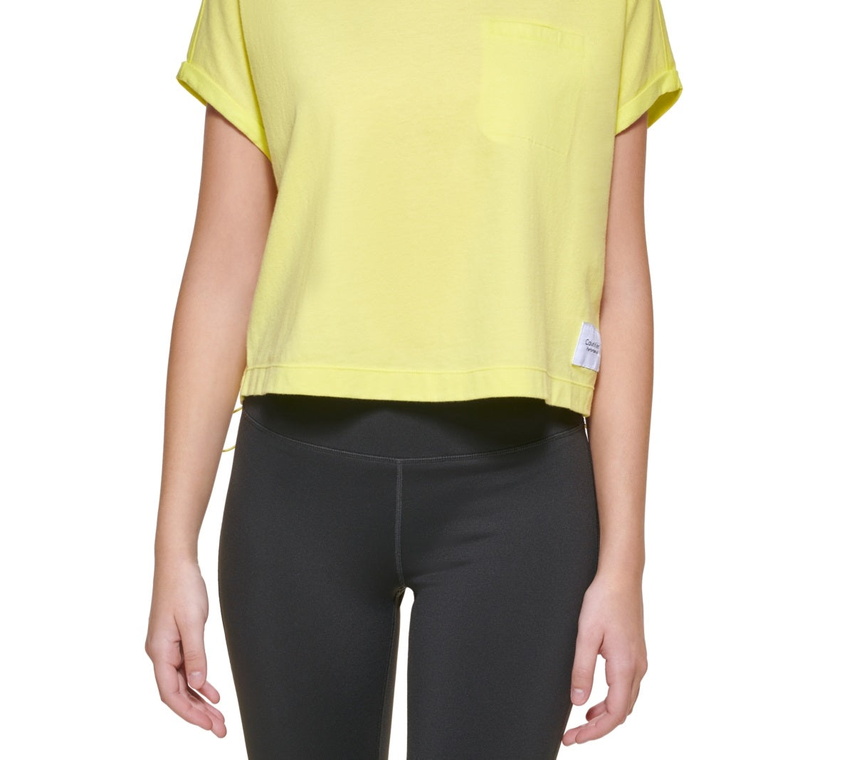 Calvin Klein Women's Bungee Hem Pocket Cotton T Shirt Yellow Size Large
