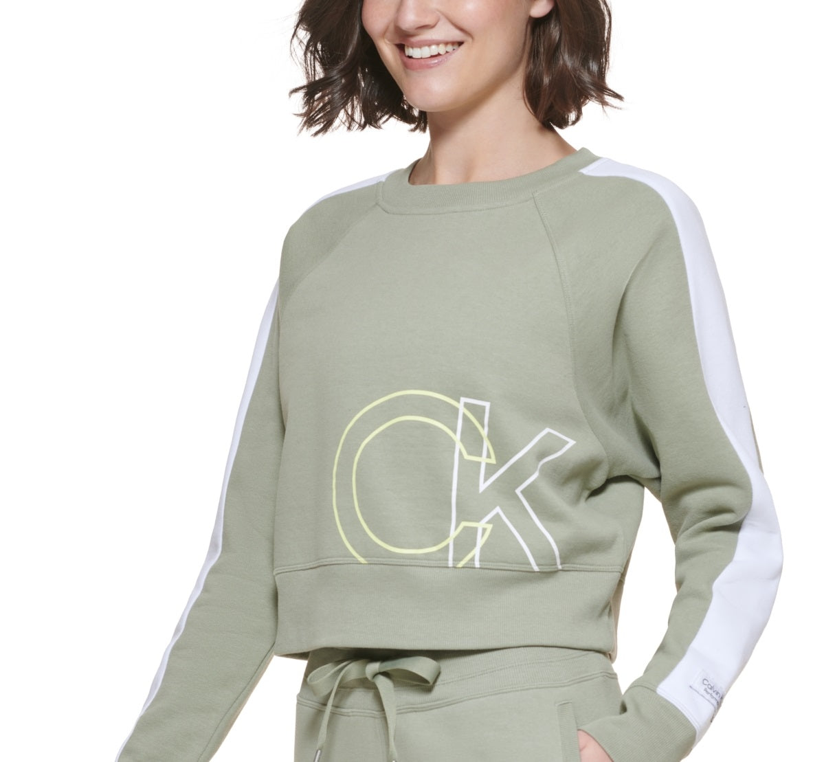 Calvin Klein Women's Cutoff Ck Logo Cropped Sweatshirt Green Size Small