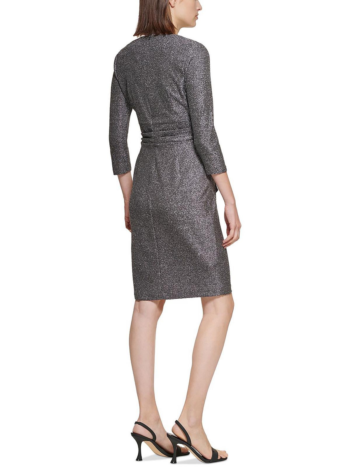 Calvin Klein Women's Glitter Knit V Neck Sheath Dress Gray Size 4
