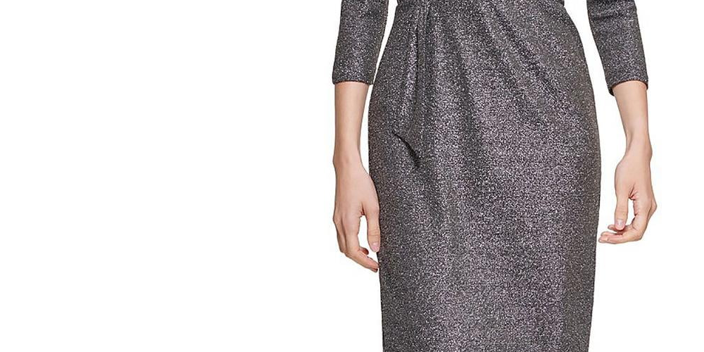 Calvin Klein Women's Glitter Knit V Neck Sheath Dress Gray Size 4