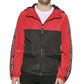 Calvin Klein Men's Logo Taped Sleeves Hooded Windbreaker Jacket Red Size Large