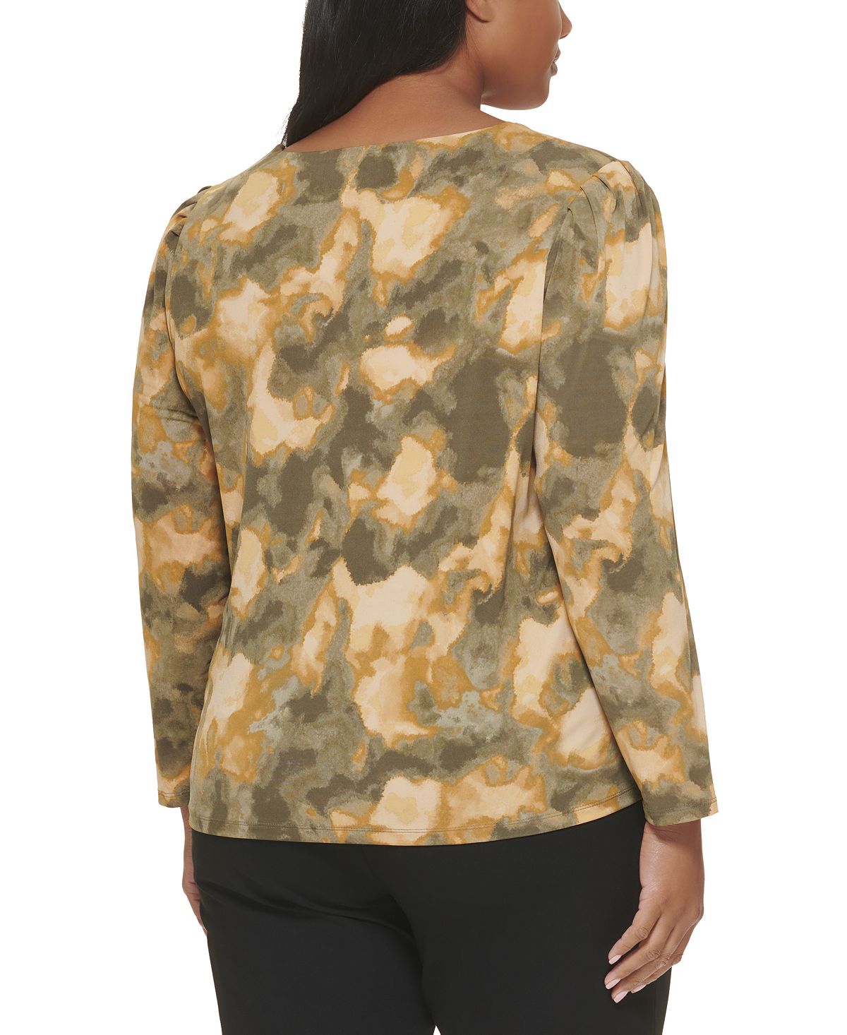Calvin Klein Women's Printed V Neck Blouse Yellow Size 3X