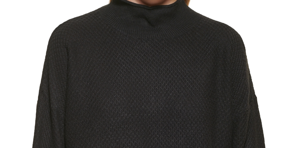 Calvin Klein Women's Honeycomb Funnel Neck Sweater Black Size Medium