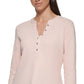 Calvin Klein Women's 3/4 Sleeve Button Front Henley Pink Size Large